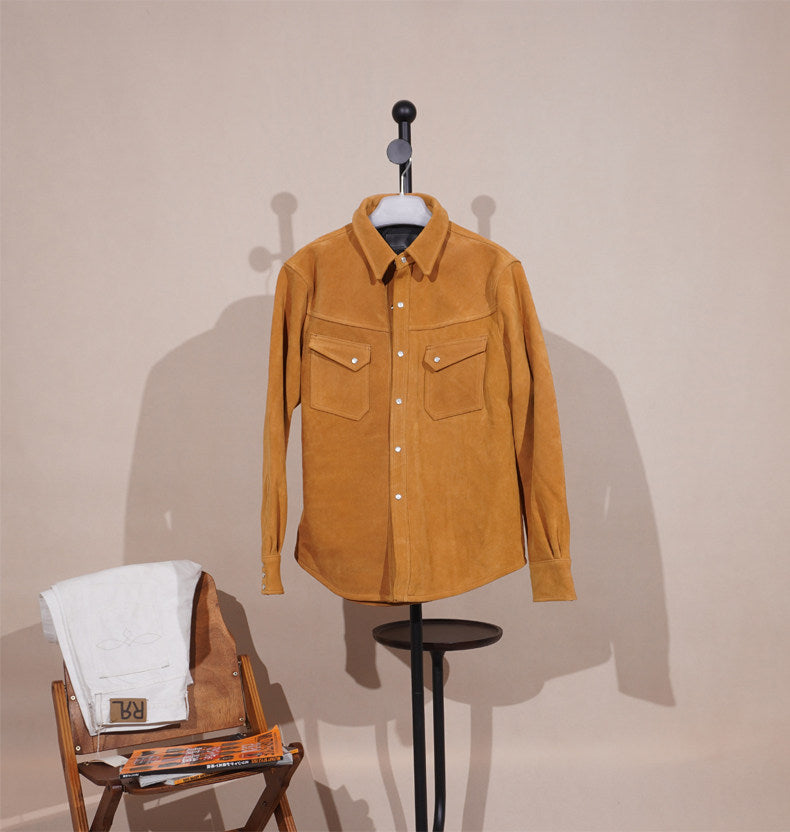 ４色展開☆カウレザー スウェード ウエスタンシャツ☆S～4XL
