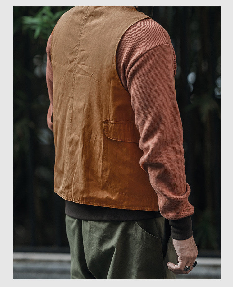 2色展開★ヴィンテージ復刻 13OZ コットン ハンティングベスト★S～2XL