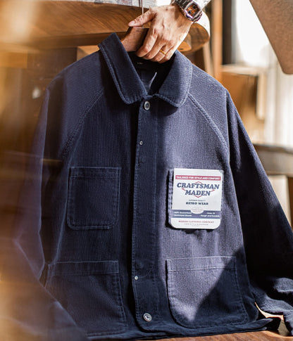 ◇コットン100% ネイビーコーデュロイ ラグランカバーオール ジャケット◇S～2XL