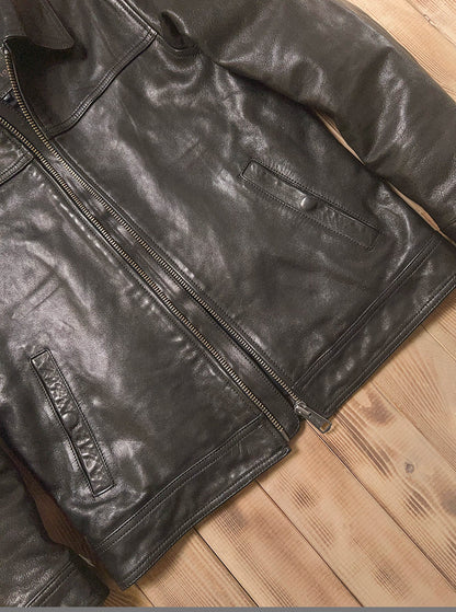 SALEプライス★VINTAGE復刻デザイン 植物タンニンなめし ゴートレザー シングルライダースジャケット★M～5XL