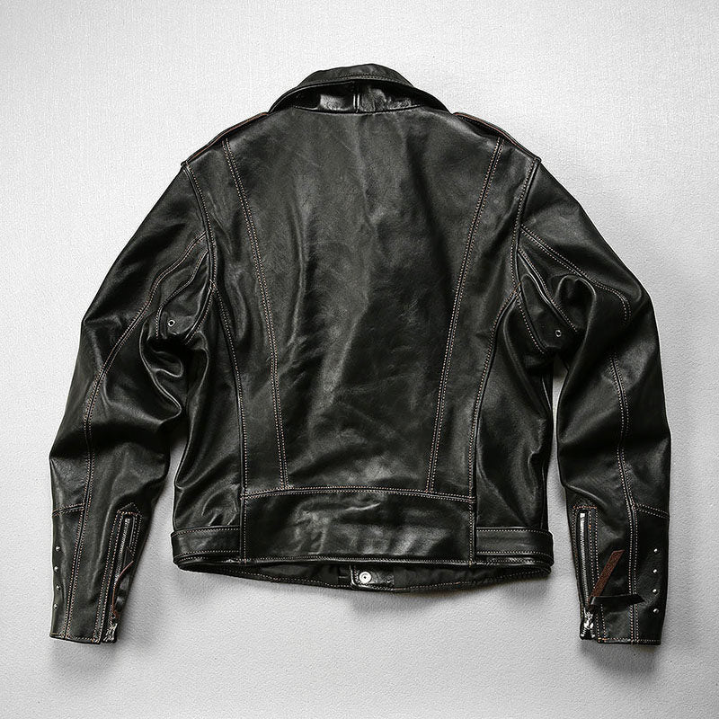 上品なスタッズ使い◇ヴィンテージ50s復刻 Dポケット カーフレザー ダブルライダースジャケット◇