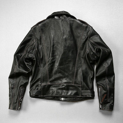 上品なスタッズ使い◇ヴィンテージ50s復刻 Dポケット カーフレザー ダブルライダースジャケット◇