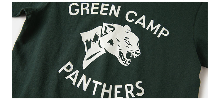 ２色展開◆色味、プリントの雰囲気もGOOD◆ヴィンテージ復刻GREEN CAMP PANTHERSプリント Ｔシャツ◆S～2XL