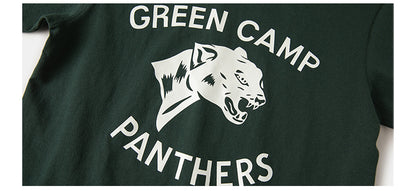 ２色展開◆色味、プリントの雰囲気もGOOD◆ヴィンテージ復刻GREEN CAMP PANTHERSプリント Ｔシャツ◆S～2XL