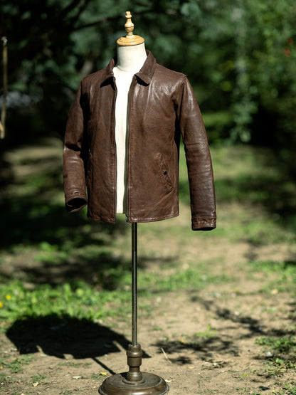 ★カウレザー スポーツジャケット★M～3XL ブラウン