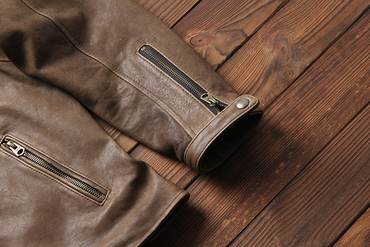 ２色展開☆植物タンニン鞣しシープレザー シングルライダースジャケット☆ L～5XL