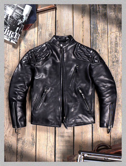 ▲ビンテージ復刻 植物タンニン鞣しカーフレザー ウォシャブル シングルライダース ジャケット▼S～5XL