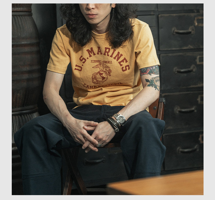 ２色展開◆色味、プリントの雰囲気もGOOD◆ヴィンテージ復刻 US MARINES プリント Ｔシャツ◆S～2XL