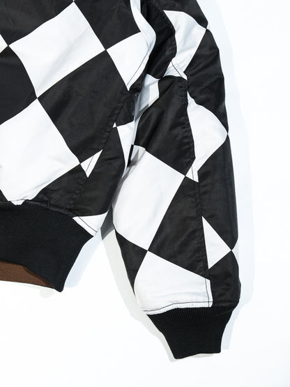 真冬にも▲リバーシブルデザイン チェッカー柄MA-1ジャケット 中綿入り▼S～2XL