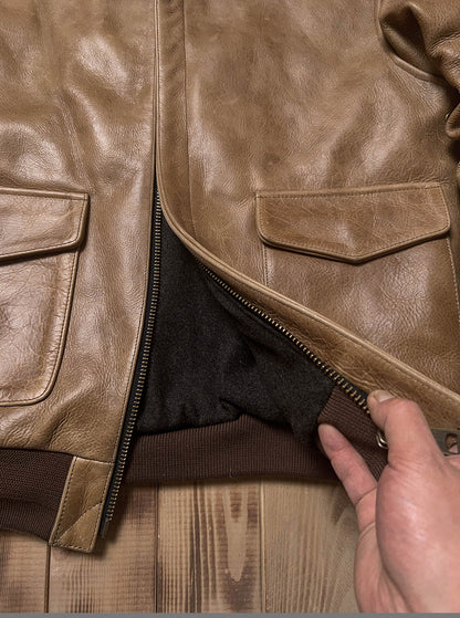 1.7mm極厚◇◇ヴィンテージ復刻 オイルフィニッシュカウレザーA-2ジャケット◇◇M~5XL