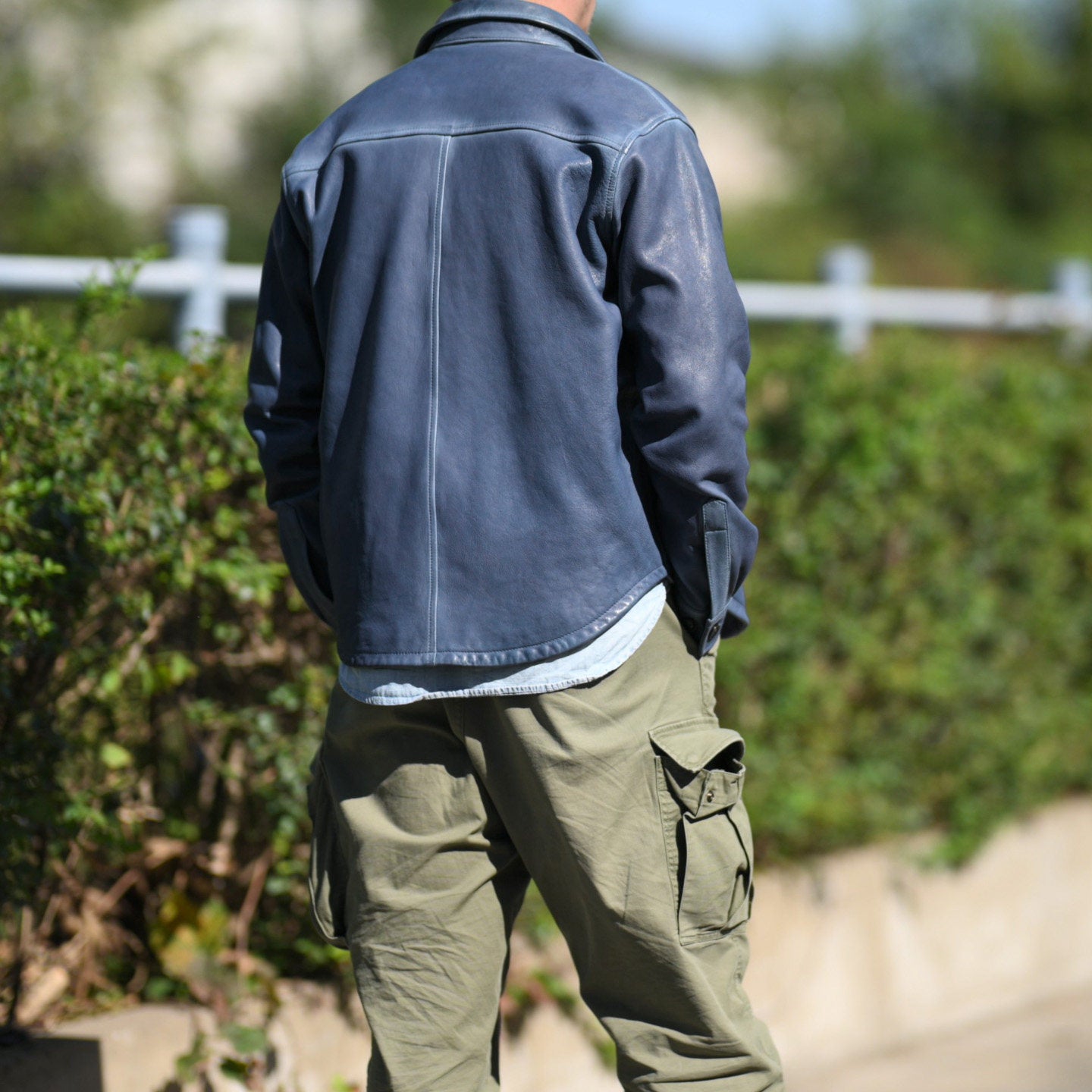 ☆絶妙な色味の枯れたブルーカラー☆シープレザー シャツ☆M～3XL