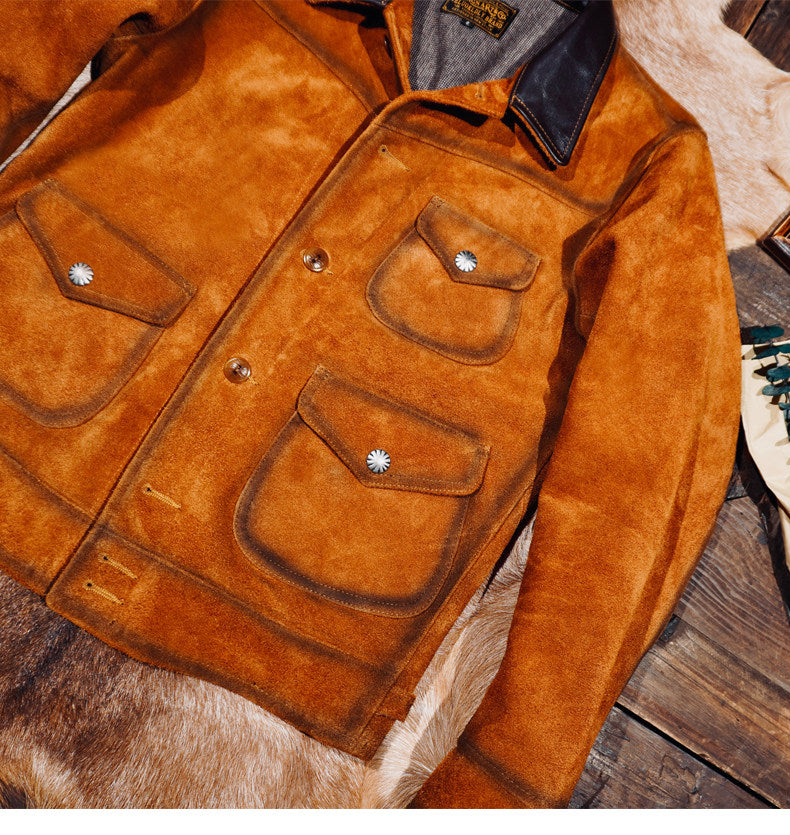 ★ヴィンテージ復刻 ヌバックレザー ウエスタンジャケット★S～5XL