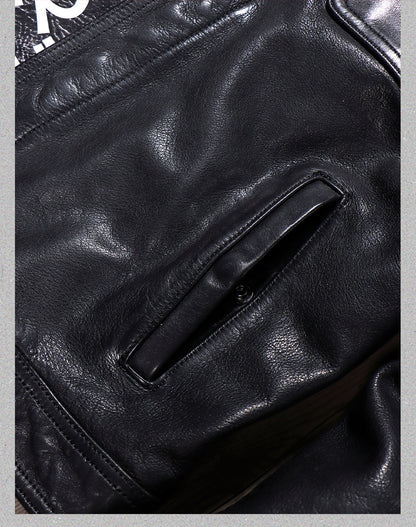 ヴィンテージ復刻スタイル◇植物タンニン鞣しイタリア産カーフレザー ジャケット◇M～4XL