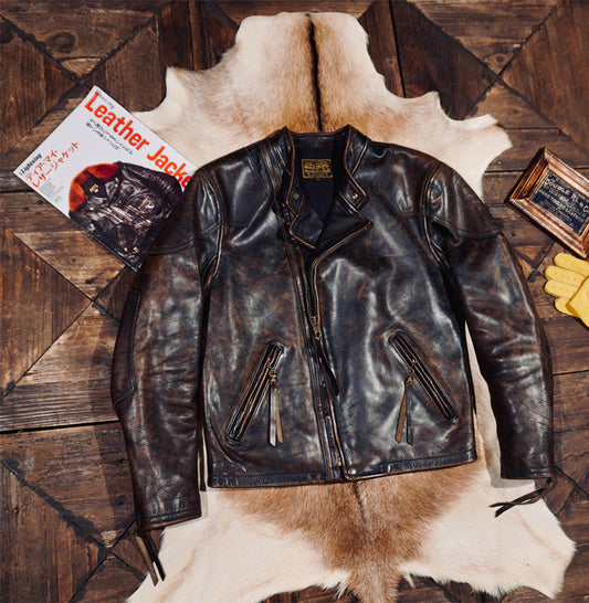 植物タンニン鞣し カウレザー シングルライダース ジャケット S～4XL