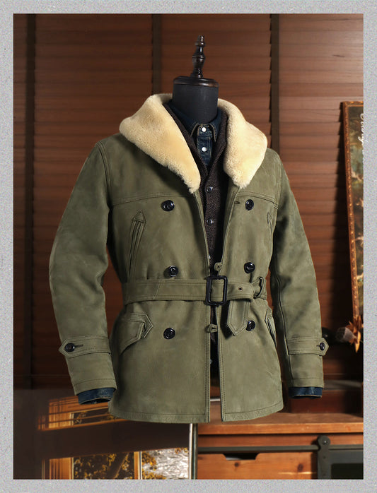 絶妙な色味★イタリア産ヌバックレザー×ムートン使用 ランチコート★ L～4XL