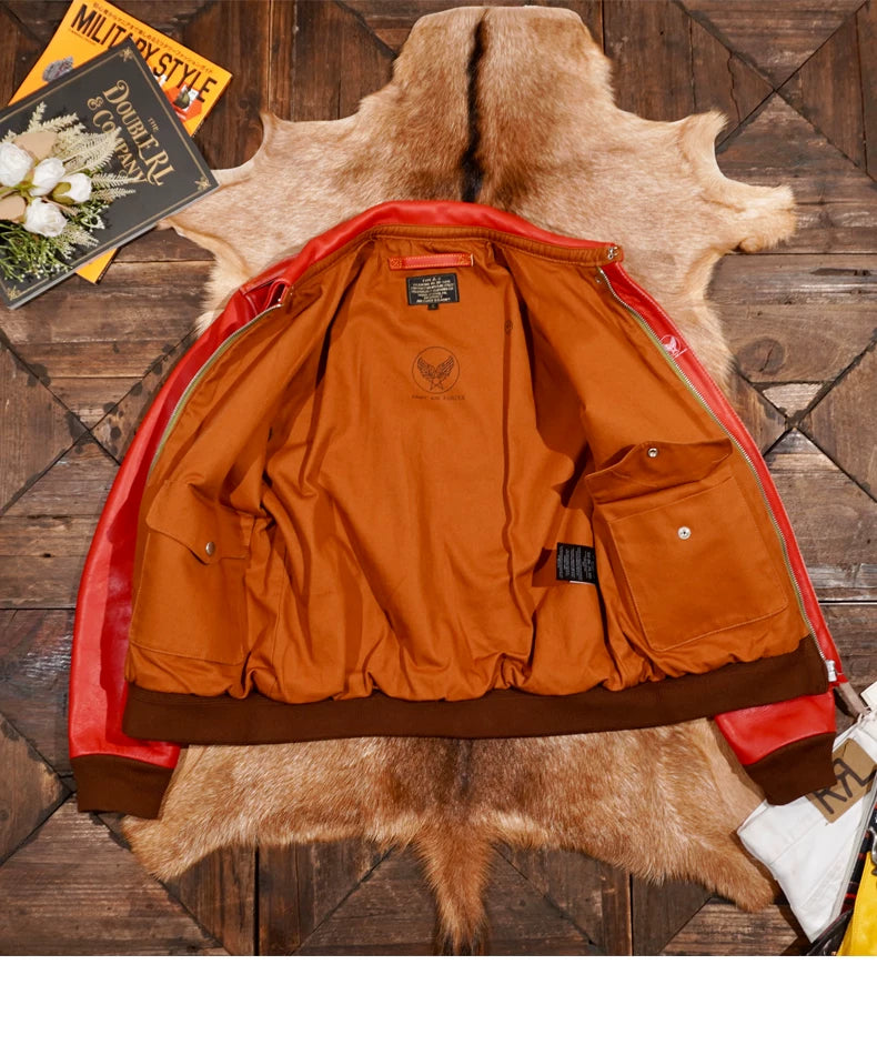 △ヴィンテージ復刻 茶芯 カウレザー A-2ジャケット▽レッド S～5XL