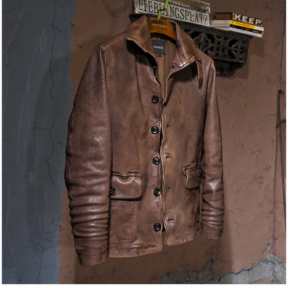 ▲絶妙な色味シープスキンレザー ジャケット▲ M～3XL