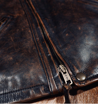 植物タンニン鞣し カウレザー シングルライダース ジャケット S～4XL