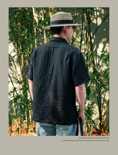 ２色展開△ジャガード 半袖 アロハシャツ▽S～3XL