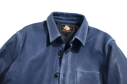 ☆絶妙な色味の枯れたブルーカラー☆シープレザー シャツ☆M～3XL
