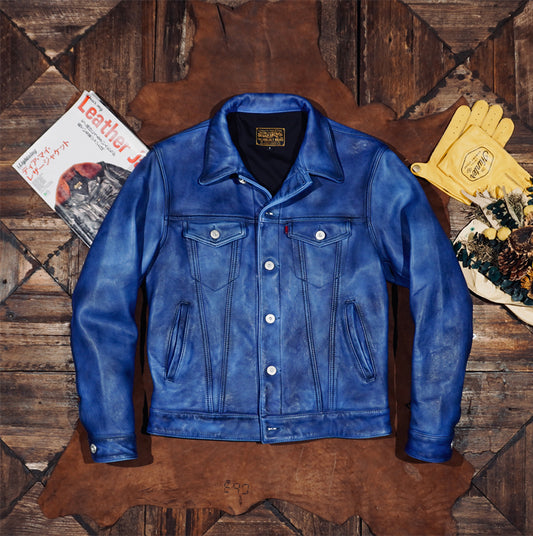 ★507 type3型 復刻モデル シープレザージャケット★ブルー S～4XL