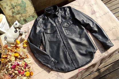 昨シーズン物売り切りSALEプライス★薄手0.5mm厚★シープレザー ウエスタンシャツ★S～5XL
