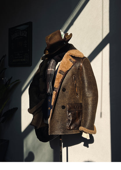 雰囲気満点のヴィンテージ加工★ムートン ジャケット★S～3XL
