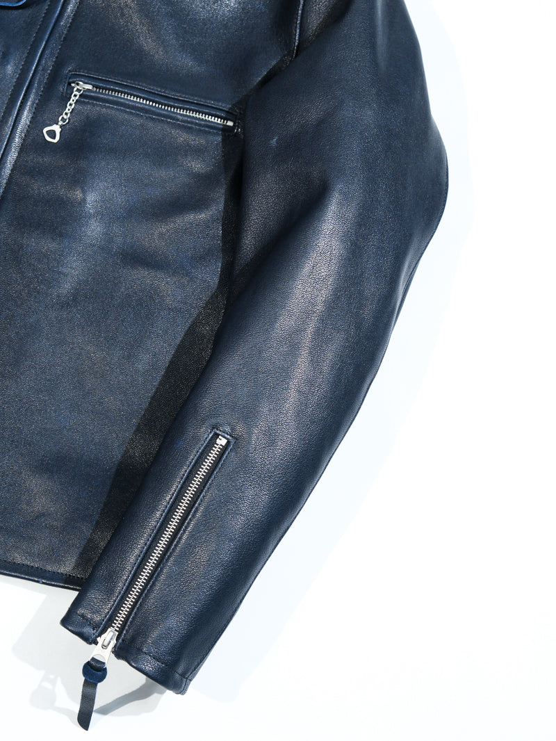 ◇ヴィンテージ復刻 J-100型 カフェレーサースタイル ゴートレザー シングルライダースジャケット◇ ネイビーS～3XL