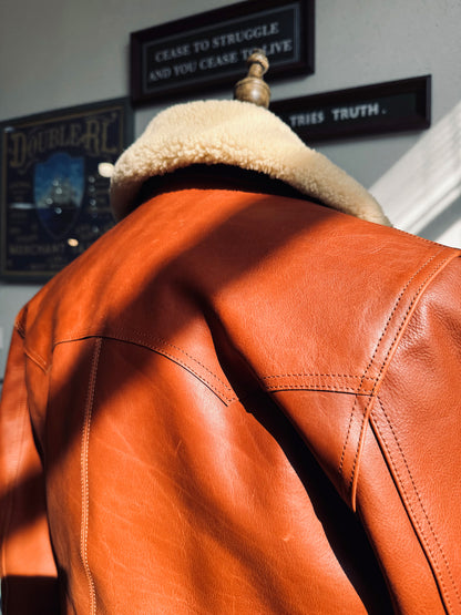 ★ナバホブランケット裏地★アメリカ産植物タンニン鞣しカウレザー×ムートン ランチコート★