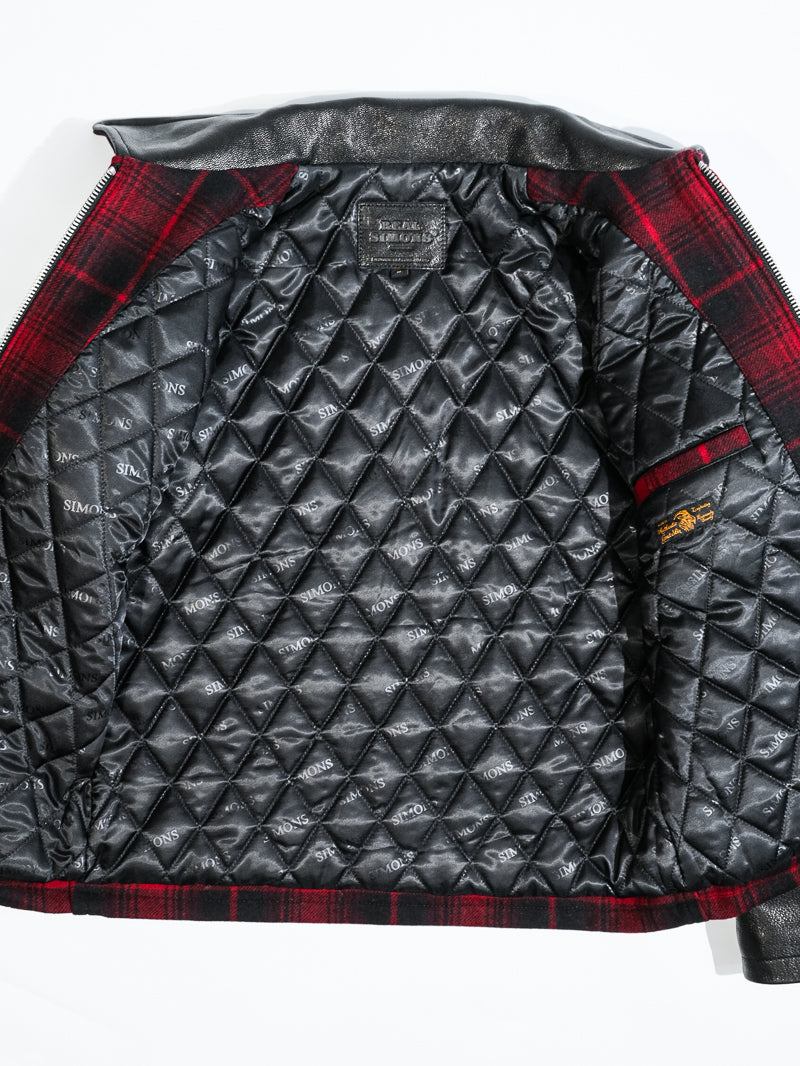 ◇1930’sヴィンテージ復刻デザイン バッファローチェックウール 切替 レザージャケット◇S～3XL