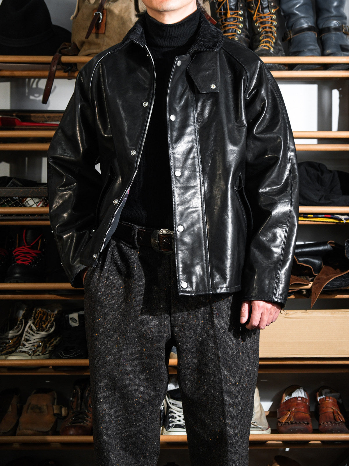 ▲細部のディテールまで完璧な拘り▲オイルワックス加工カウレザー ジャケット▼S/M/L