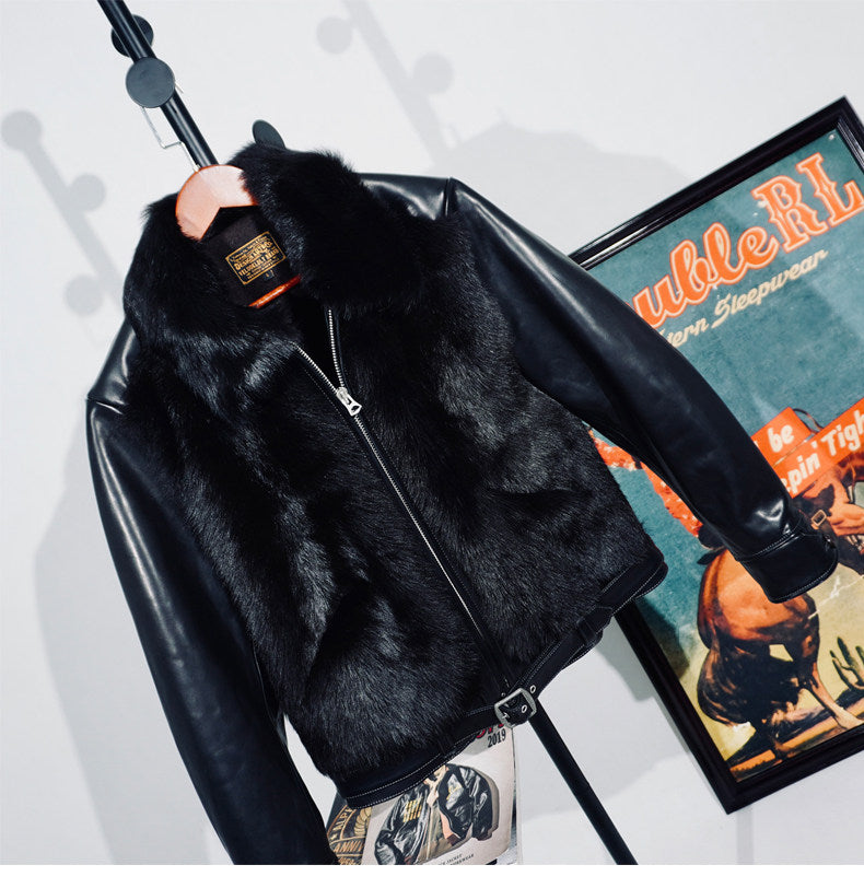 １点のみ/売り切りSALEプライス★オーストラリア産ムートン×ホースハイドレザー 熊ジャン★ブラック Lサイズ