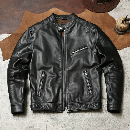 ▲30’ｓ復刻デザイン カーフレザー シングルライダース ジャケット▼M～5XL
