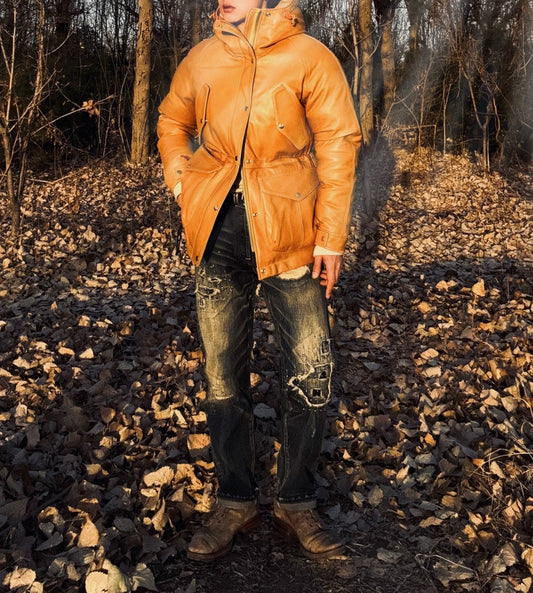 ◇イタリア産シープレザー使用 水染めレザーダウンジャケット◇ M～XL