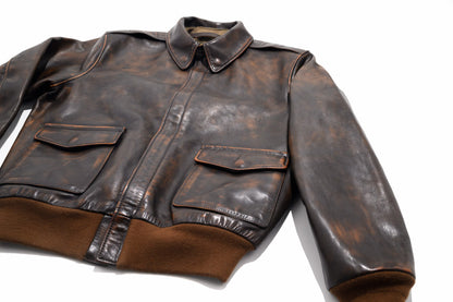 △ウォッシュ＆ポリッシュエイジングでがっつりヴィンテージ加工△カウレザー A-2ジャケット△M～3XL