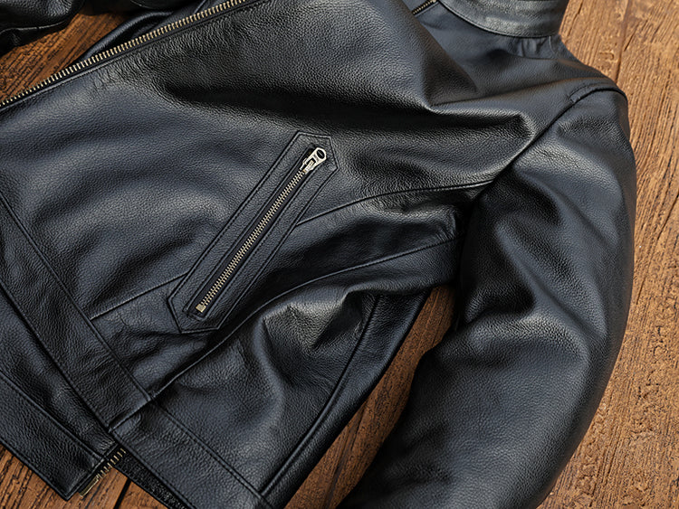 カウレザー シングルライダースジャケット  Ｍ～5XL ブラック