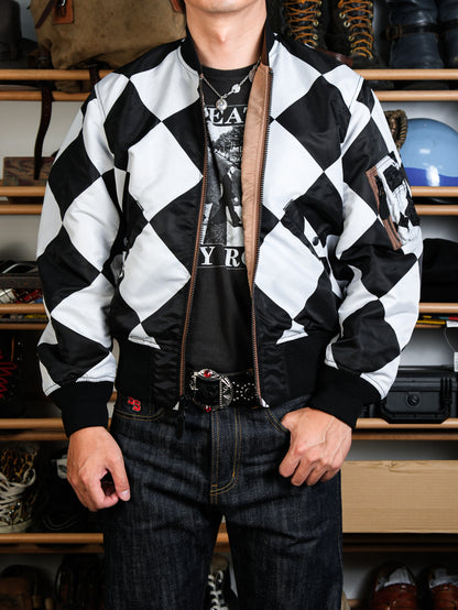 ▲リバーシブルデザイン チェッカー柄MA-1ジャケット▼S～2XL