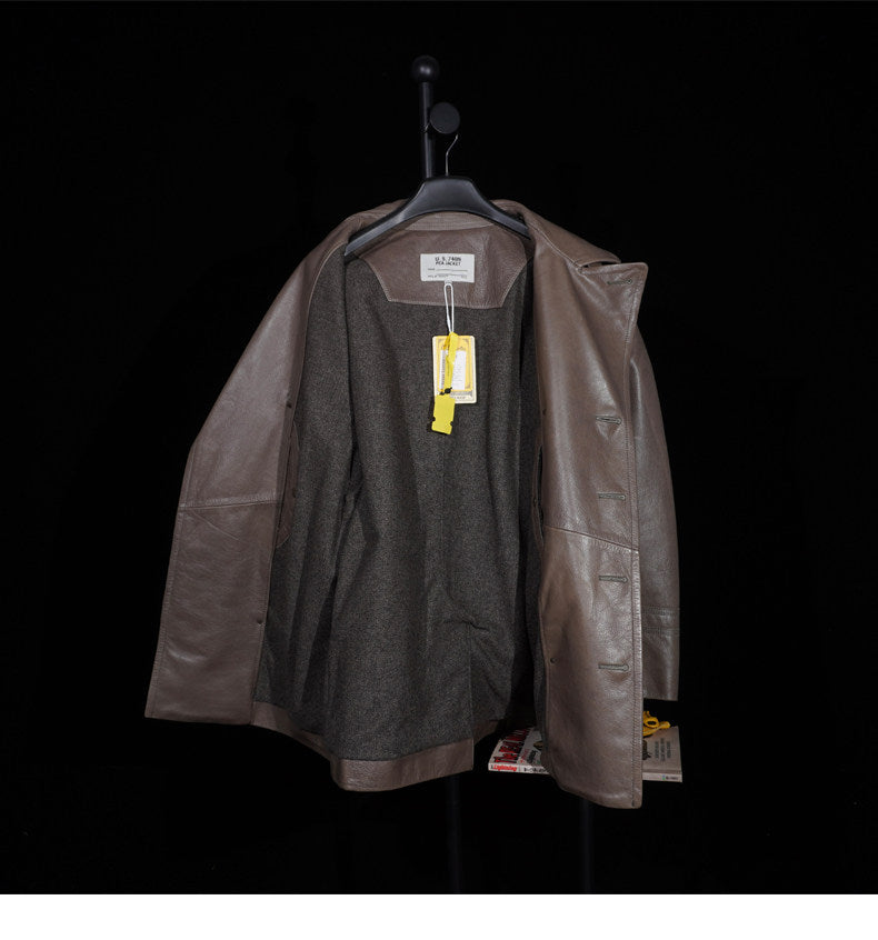 絶妙な色味の２色展開▲ヴィンテージ復刻スタイル カウレザー  Pコート▼XL～3XL