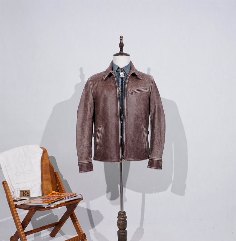 ◇1930'sビンテージ復刻 ウォッシュ加工 カウレザー シングル