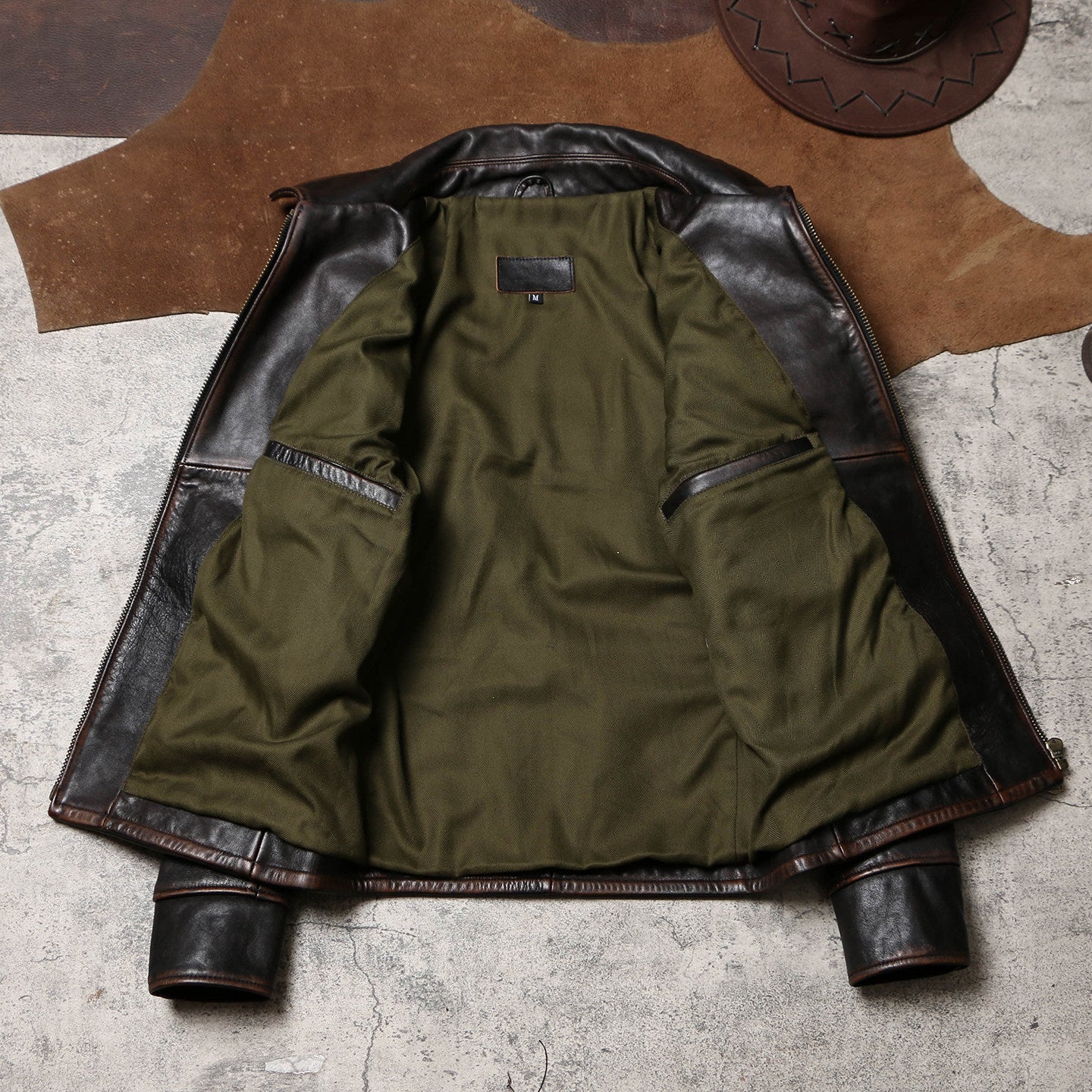 ★程好いヴィンテージ加工★植物タンニン鞣し茶芯カウレザー シングルライダースジャケット★M～5XL