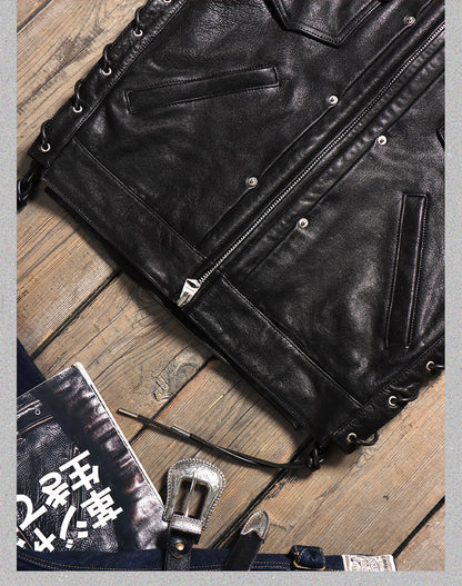 ☆植物タンニン鞣し シープレザー ライダース ベスト☆S～4XL