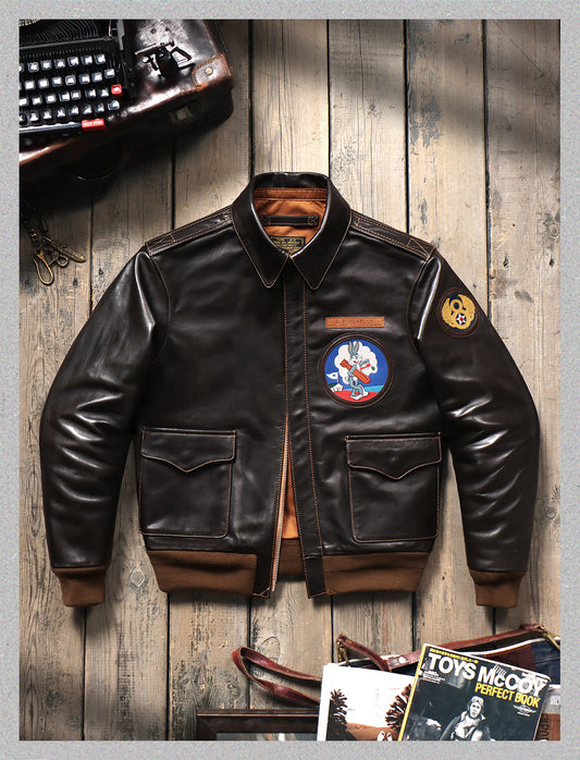 ハンドペイントのワッペンがキュート✩ヴィンテージ復刻 植物タンニン鞣しホースハイドレザー メンフィスベルモデル A-2ジャケット✩