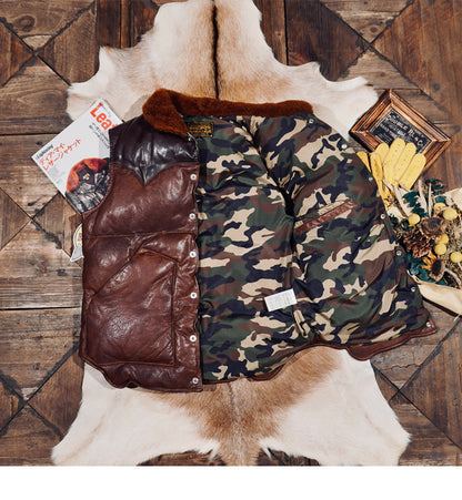 ◇植物タンニン鞣し ウォッシュ加工 シープレザーシープレザーダウン ベスト◇ S～4XL