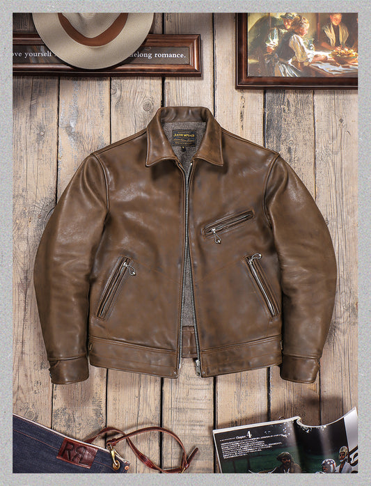 ヴィンテージ復刻デザイン◇2.0mmカウレザー シングルライダース ジャケット◇ M～4XL