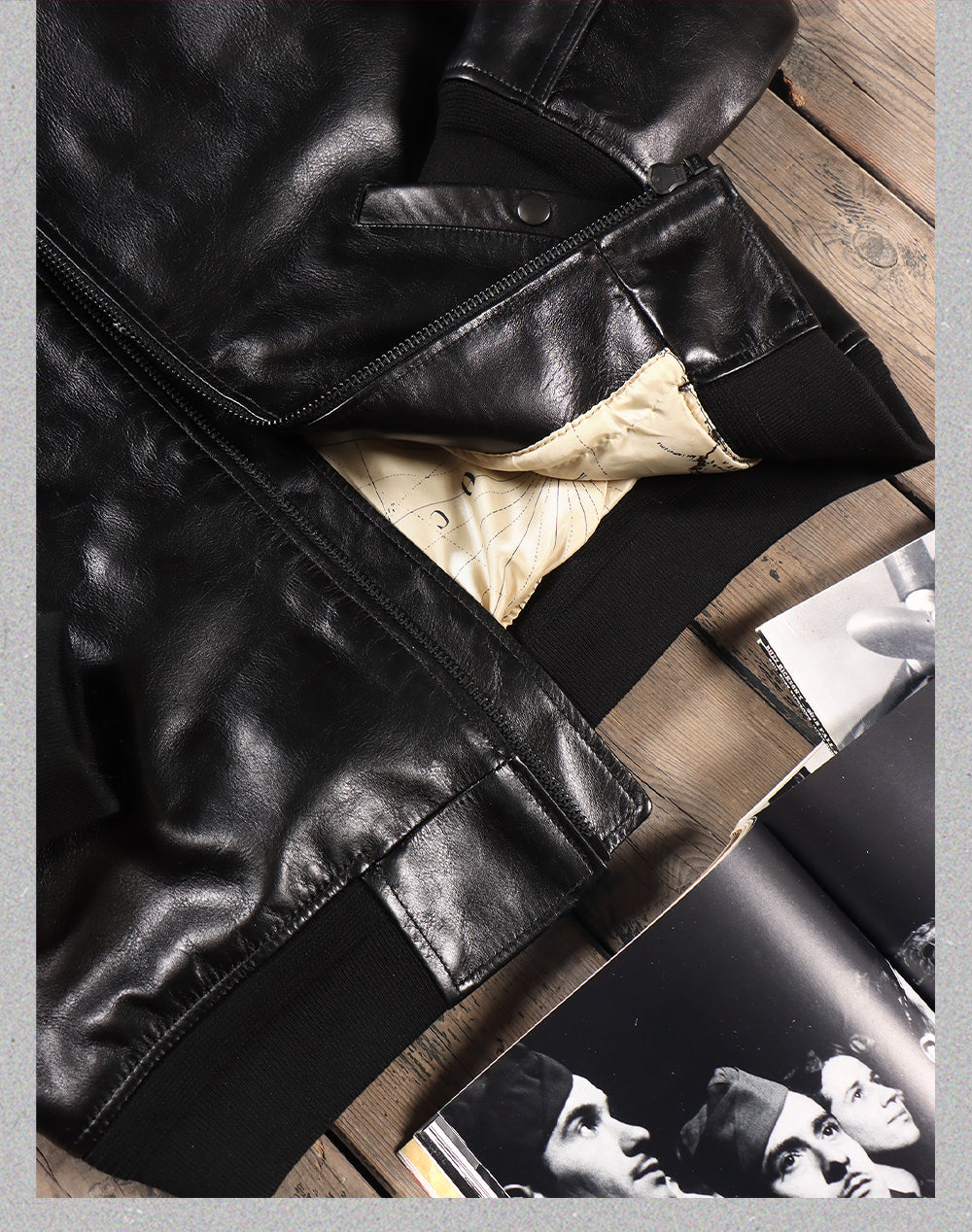 １点のみスペシャルSALE◇Lサイズ◇ゆったりシルエット◇航路地図柄の裏地◇カウレザーB-15フライトジャケット◇