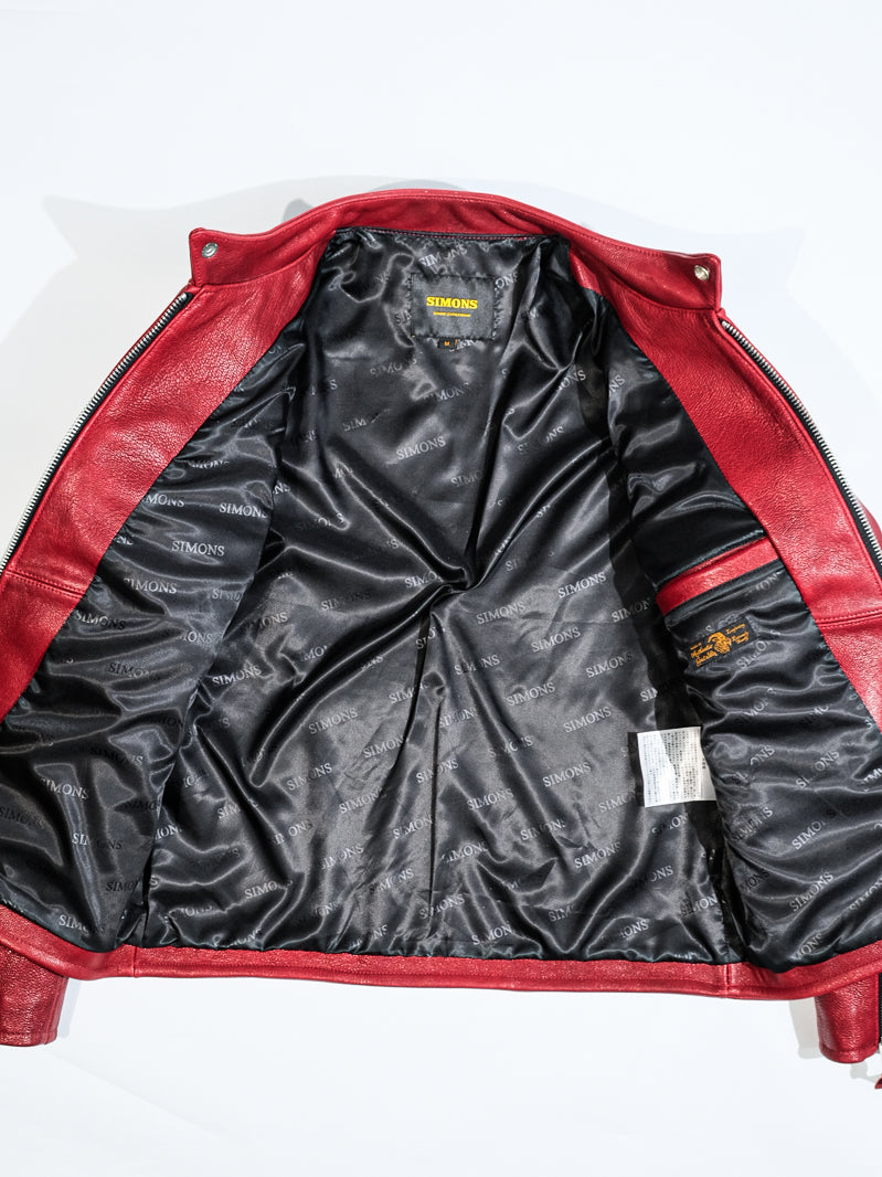 ◇ヴィンテージ復刻 J-100型 カフェレーサースタイル ゴートレザー シングルライダースジャケット◇ レッドS～3XL