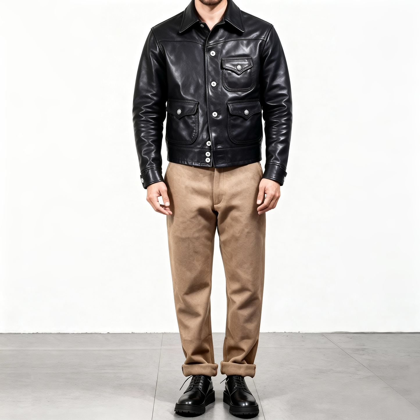 ☆コンチョボタン ウォッシュ シープレザー ウエスタンジャケット☆S～4XL