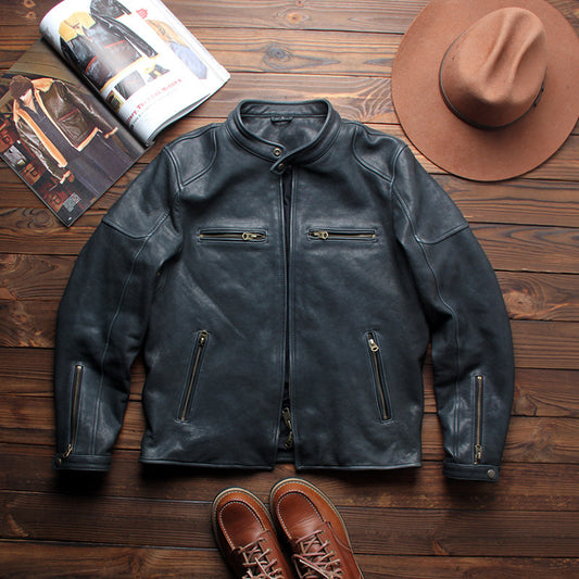 ２色展開☆植物タンニン鞣しシープレザー シングルライダースジャケット☆ L～5XL