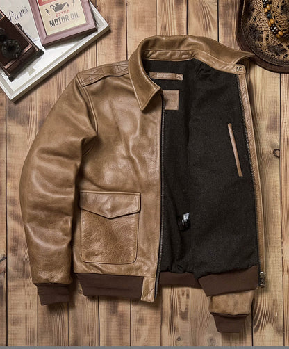 1.7mm極厚◇◇ヴィンテージ復刻 オイルフィニッシュカウレザーA-2ジャケット◇◇M~5XL