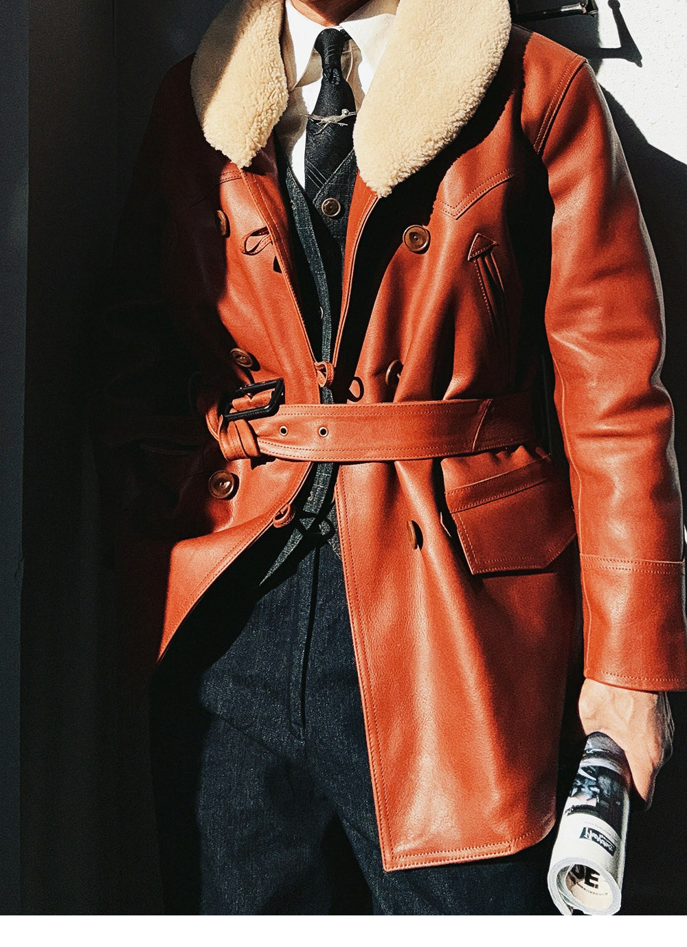 ★ナバホブランケット裏地★アメリカ産植物タンニン鞣しカウレザー×ムートン ランチコート★